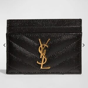 Saint Laurent Black Leather Card Case with Gold YSL Logo